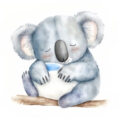 Canvas Print - Digital watercolor. Digitally drawn illustration of cute cartoon koala sleeping isolated on white background. Little cute watercolor animals.