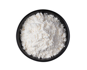 Pile of flour in black bowl isolated on transparent png