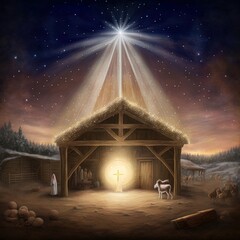 Wall Mural - the star shines over the manger of christmas of jesus christ.