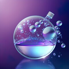 Canvas Print - Cosmetic Essence, Liquid bubble, Molecule inside Liquid Bubble on water background, 3d rendering