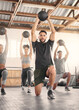 © N F/peopleimages.com - Fitness, training and medicine ball with people in gym and class for workout, health and sports exercise. Wellness, strong and weights with athlete bodybuilder for muscle, coaching and endurance