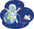 Cartoon astronaut in the outerspace