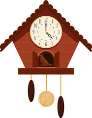 Cuckoo clock vintage wooden home decor equipment for time checking vector flat illustration