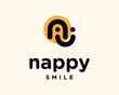 Letter N Smile Face Cheerful Funny Happiness Pretty Child Kid Care Line Rounded Vector Logo Design