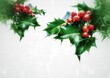 canvas print picture Textured Holly Leaves with Red Berries 