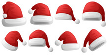 Set Of Santa Claus Hat Isolated On White Background