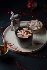 Wall Mural - Hot chocolate beverages with marshmallow, holiday concept