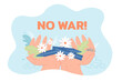 Human hands holding pile of gun bullets and flowers. Protest of person against war flat vector illustration. Peace, ammunition, antithesis concept for banner, website design or landing web page