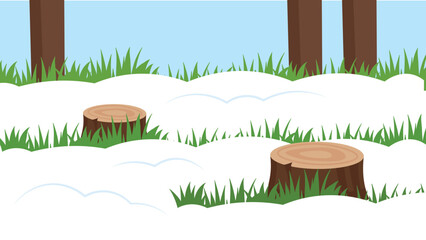 Sticker - Two stumps and green grass under the snow