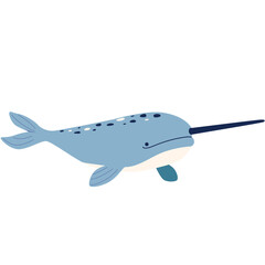 Poster - Narwhal vector illustration in flat color design