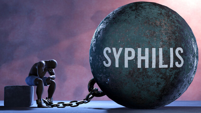 Syphilis that limits life and make suffer, imprisoning in painful condition. It is a burden that keeps a person enslaved in misery.,3d illustration