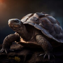 Stunning Photorealistic Dramatic Portrait Of Giant Galapagos Turtle. Ai Generated Illustration
