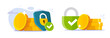 © vladwel - Financial money secure shield protection icon vector or asset wealth capital insurance guard scheme from inflation graphic design, pension guarantee, privacy private deposit lock, fraud prevention