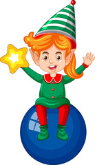 Sticker - Cute kid wearing elf costume cartoon