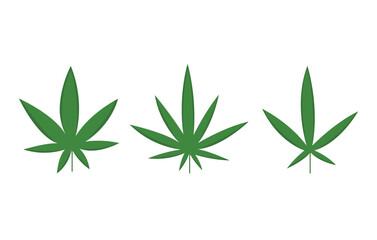  Set of marijuana cannabis leaves in flat style concept. Green medical cannabis icons set.
