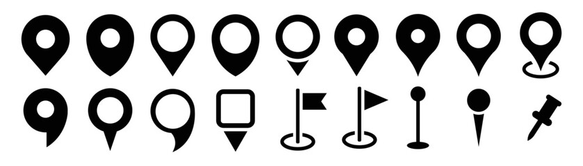 Wall Mural - Location pin map icons collection. Location mark symbol. Destination symbol and pointer icons. Vector illustration