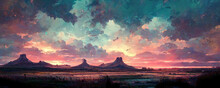 Beautiful Sunset Valley Landscape