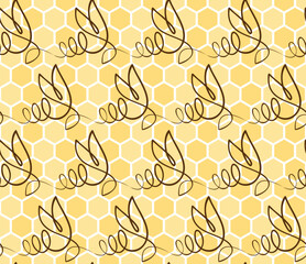 Poster - Seamless background with bees and honeycombs.
