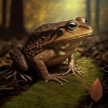 Frog On The Beautiful Magical Forest Digital 3D Illustration Original Concept, This Character Is Fiction Based And Does Not Exist In Real Life