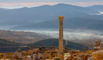 Wall Mural - The ancient site of Sagalassos, nestled in the Taurus Mountains, is among the most well preserved ancient cities in the country. A view from the ruins of the Roman bath complex. Burdur-TURKEY