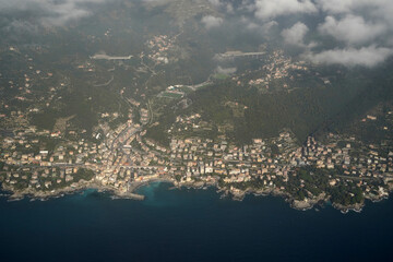 Wall Mural - bogliasco village genoa italy aerial panorama landcape from airplane