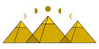 Three yellow egypt ancient pyramid of giza are egyptian pharaoh tomb traingle with curve moon different phases or lunar phase on white background vector design icon.
