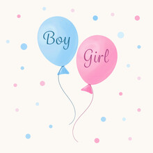 Gender Reveal Banner With Blue And Pink Balloons. Boy Or Girl.  He Or She. Vector Illustration