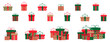 © Tally 18 - Set of christmas gift boxes with ribbons and bows.A pile of christmas gift boxes.Presents in colorful wrapping with ribbons.Gift boxes stack in flat style.