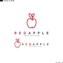 Poster - Apple with leaves logo. Outline style