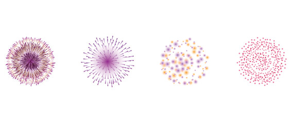 Wall Mural - set of new year firework vector illustration. collection of vibrant colorful purple fireworks, burst