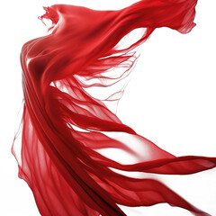 Flying red silk illustration design on transparent background. Generative AI