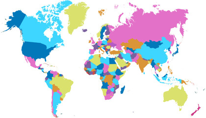  World map. Silhouette map. Color vector modern map.	