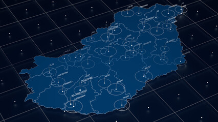 Hungary blue map big data visualization. Futuristic map infographic. Information aesthetics. Visual data complexity. Complex Hungary data graphic visualization. 3d render illustration