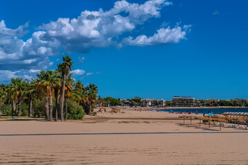 Sticker - Palm trees Cambrils beach Spain Playa Prat d`en Fores Costa Dorada Catalonia one of the beautiful beaches on the Golden coast

