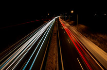 High Angle View Of Light Trails On Highway At Night