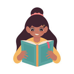 girl reading book cartoon