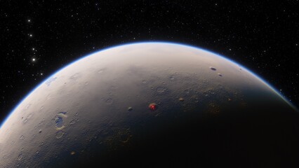 super-earth planet, realistic exoplanet, planet suitable for colonization, earth-like planet in far space, planets background 3d render
