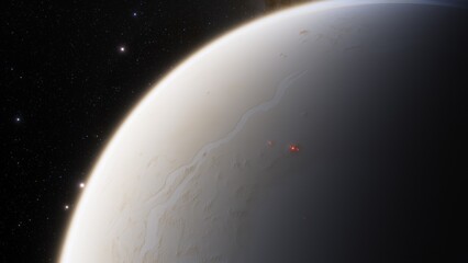 super-earth planet, realistic exoplanet, planet suitable for colonization, earth-like planet in far space, planets background 3d render
