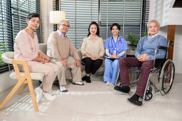 Wall Mural - A portrait of  Asian senior people are relaxing together at elderly health care center, elderly group therapy concept