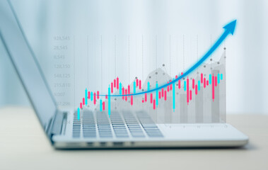 Business finance technology and investment concept. Stock Market Investments Funds and Digital Assets. Analysing forex trading graph financial data. Business finance background.