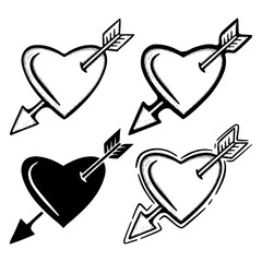 Wall Mural - Collection set Heart arrow Illustration hand drawn sketch doodle for tattoo, stickers, logo, etc