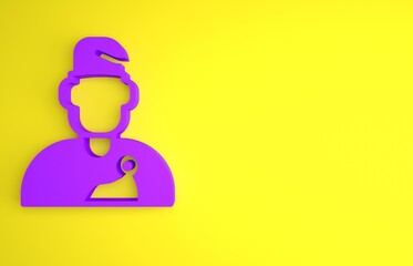 Wall Mural - Purple Wizard warlock icon isolated on yellow background. Minimalism concept. 3D render illustration