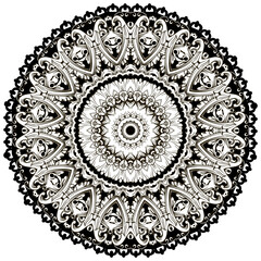 Wall Mural - Mandala. Baroque mandala pattern. Black and white floral Damask background with vintage lines flowers, scroll leaves, lacy frames. Antique luxury ornaments in Baroque Victorian style. Lace frame