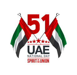 Wall Mural - Fifty one UAE national day, Spirit of the union. Banner with UAE state flag. Illustration of 51 years National day of the United Arab Emirates. Card in honor of the 51 anniversary 2 December 1971-2022