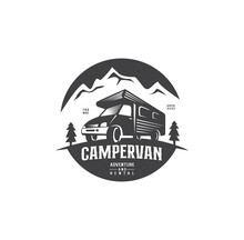 Motorhome Or Recreational Vehicle (RV) Campervan Logo Template For Vacation Travel Trip Or Adventure Vector Design Emblem Badge