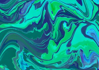 Wall Mural - Abstract marble blue-green background. Acrylic paint spreads freely and creates an interesting pattern. the structure of natural stone is malachite, turquoise. Bright saturated shades.