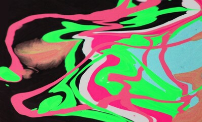 Wall Mural - Abstract multicolored marble background. Acrylic paint spreads freely and creates an interesting pattern. Bright colors. Background for the cover of a laptop, notebook.