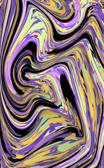 Wall Mural - Abstract yellow-lilac-black marble background. Acrylic paint spreads freely and creates an interesting pattern. Background for the cover of a laptop, notebook.