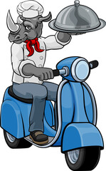 Canvas Print - Rhino Chef Scooter Mascot Cartoon Character