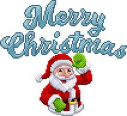 Wall Mural - Santa Claus Marry Christmas 8 Bit Game Pixel Art